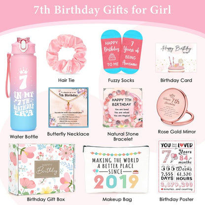 7 Year Old Girl Birthday Gifts for 7 Years Old Girls Gift Ideas Trending 7th Birthday Gifts for Girls Cool Seven Year Olds Girl Gift Happy 7th Decoration Present Popular Things with Tumbler Canvas Bag