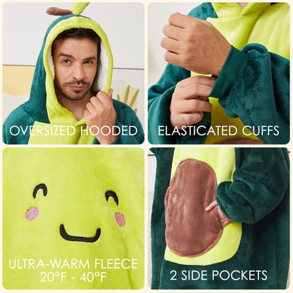 BRAFFWNE Avocado Blanket Hooded, Oversized Wearable Blanket Hoodie, Coverage with Easy Movement, Warm and Cozy Flannel Blanket, Gift for Kid, Teens, Men and Women