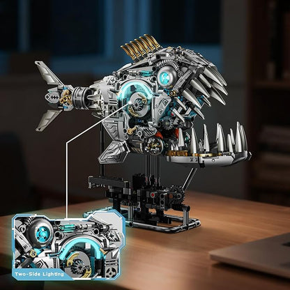 Steampunk Mechanical Piranha Building Set for Adults Creative Killer Fish Animal Collection Toy for Home Office Decor STEM Gift for Teens Boys 14+ (1085PCS)