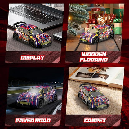 1:32 Scale mini rc Drift car 4WD 25KM/H 2.4GHz Stunt Drifting RC Toys with LED Lights 4 Obstacles Rechargeable Racing Car Suitable as a Gift for Adults and Children