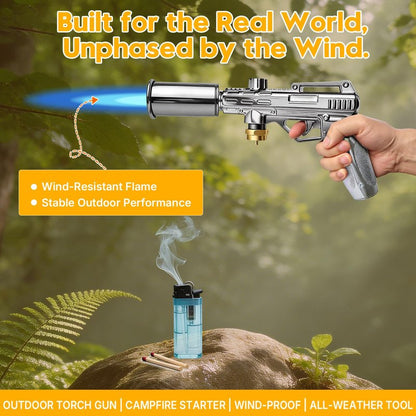 Propane Torch Gun, Adjustable Turbo Flame Blowtorch – 3272°F Max,Culinary Torch for BBQ, Searing Steak, Sous Vide, Campfire Starter (Tank Not Included)