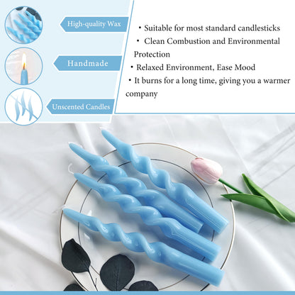 Taper Candles Blue Spiral Candlesticks 4 PCS Handmade Twisted Candle for Dinner Household Wedding Party Home Décor Candlesticks
