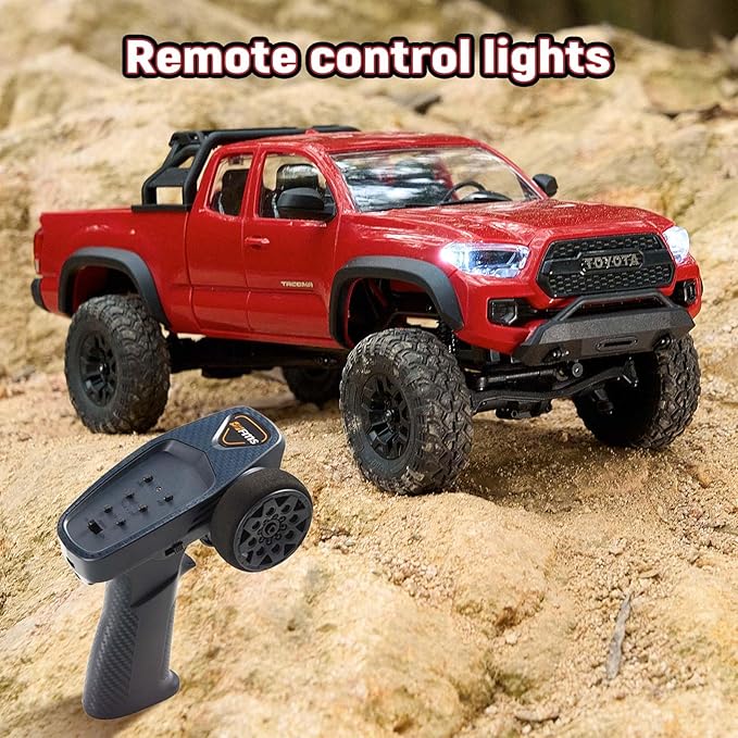BEEZRC FMS 1/24 RC Crawler FCX24M Tacoma Toyota Official Licensed ABS Hard Body 4WD Off-Road RC Rock Truck2-Speed Transmission Hobby Grade Remote Control Car for Adults RTR red