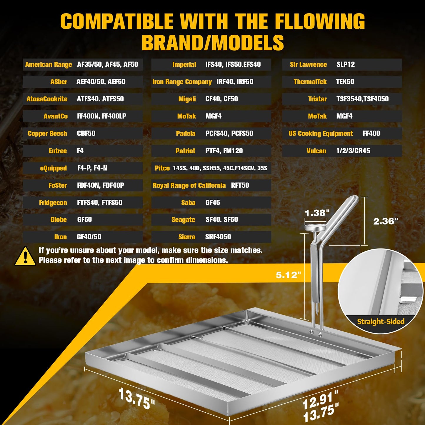 AF45 Commercial Deep Fryer Filter with Thermometer, 13.75" x 13.75", 304 Stainless Steel, Capture Grease & Debris Above 550 Microns, Extend Oil Life by 40%, Ideal for Commercial Kitchens & Restaurants