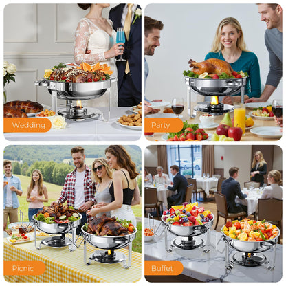 Chafing Dishes for Buffet 4 Pack, 5QT Round Stainless Steel Chafing Dish Set Food Pan with Lid, Buffet Warmers Sets for Home, Gatherings, Birthday, Parties, Church Events,Catering Events