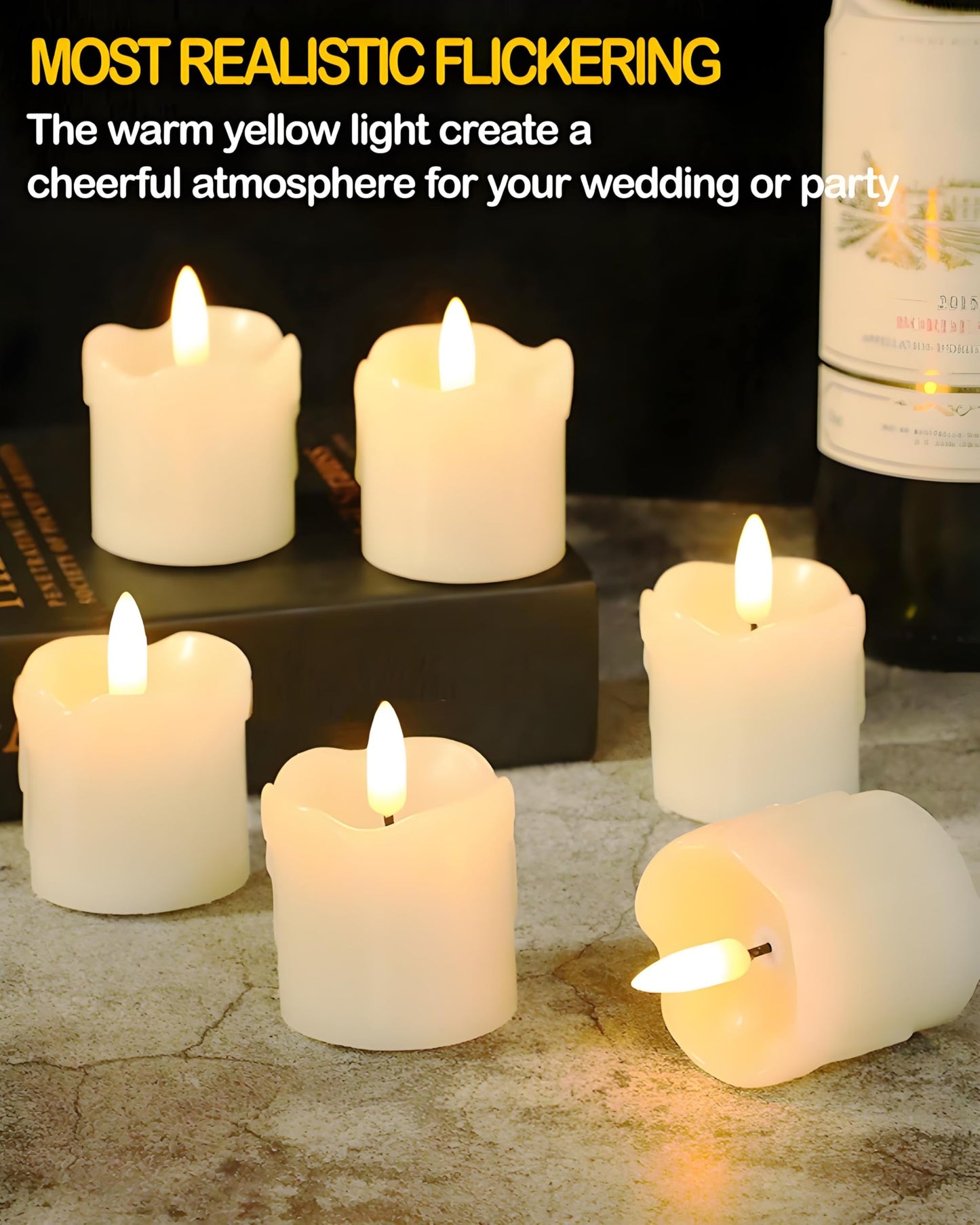 Gmnee 2"x2" White Flameless Votive Candles with Remote Timer, 400+Hours Small Battery Operated LED Candles Flickering for Wedding, Party and Holiday Decoration(Battery Included)