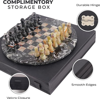 Marble Chess Set for Adults with Complementary Storage Box 15 Black &amp Green Handmade Chess Board Game with 2 Extra Queens Unique Gift &amp Home Décor
