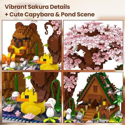 Capybara Cherry Blossom Bonsai Tree House Building Sets for Adults &amp Kids - 2280PCS Micro Mini Blocks Artificial Flower for Desk Office Home Decor DIY Arts &amp Crafts Kits Ages 8+ Girls &am
