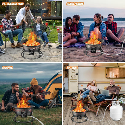 GasBRUH 19″ Outdoor Portable Propane Fire Pit with Cover&Carry Kit,Outdoor Fireplace,60,000 BTU Camping Propane Firepit,Portable Gas Fire Pits for Outside Patio,Camping,RV,Smokeless Gas Firebowl