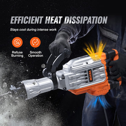 VEVOR Demolition Jack Hammer, 3500W Jack Hammer Concrete Breaker 1900 BPM Heavy Duty Electric Jack Hammer, 2pcs Chisel w/Gloves & 360°C Swiveling Front Handle for Trenching and Breaking Holes