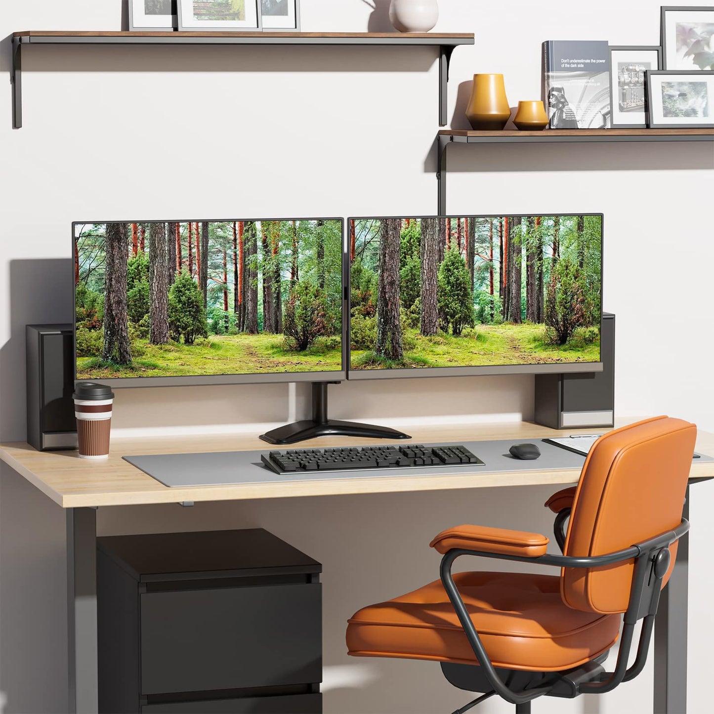 WALI Dual Monitor Stand for Desk, Monitor Stands for 2 Monitors up to 27 inch, Dual Monitors Mount Fits up to 22lbs, Free Standing Full Motion Dual Monitors Arm for Desk (MF002), Black