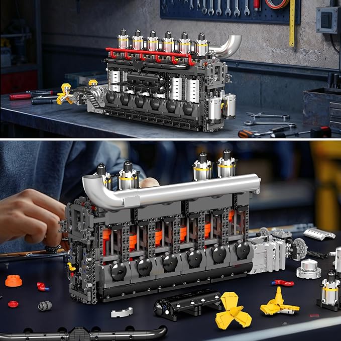 Mould King 10209 Aircraft Carrier Engine Building Sets Intelligent Chip Drive Engine Model Kit That Runs Build Your Own STEM Model Engine Gift for Age 14+/Adult Collections Enthusiasts (3222+ PCS)