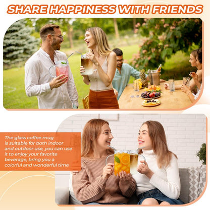 Sieral 2 Pack 33.8 oz Glass Tumbler with Straw and Lid Large Glass Cup with Handles Iced Coffee Glasses Reusable Drinking Glasses Set for Iced Coffee Smoothies Drink Juice for Birthday Valentine Gift