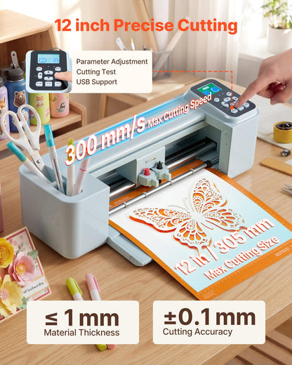 VEVOR Vinyl Cutting Machine, 12 in, Button and Screen Controlled Vinyl Cutter, 20000+ Built-in Design Resources, Compatible with Mac, Windows, Android and iOS, for Creating Customized Crafts Cards