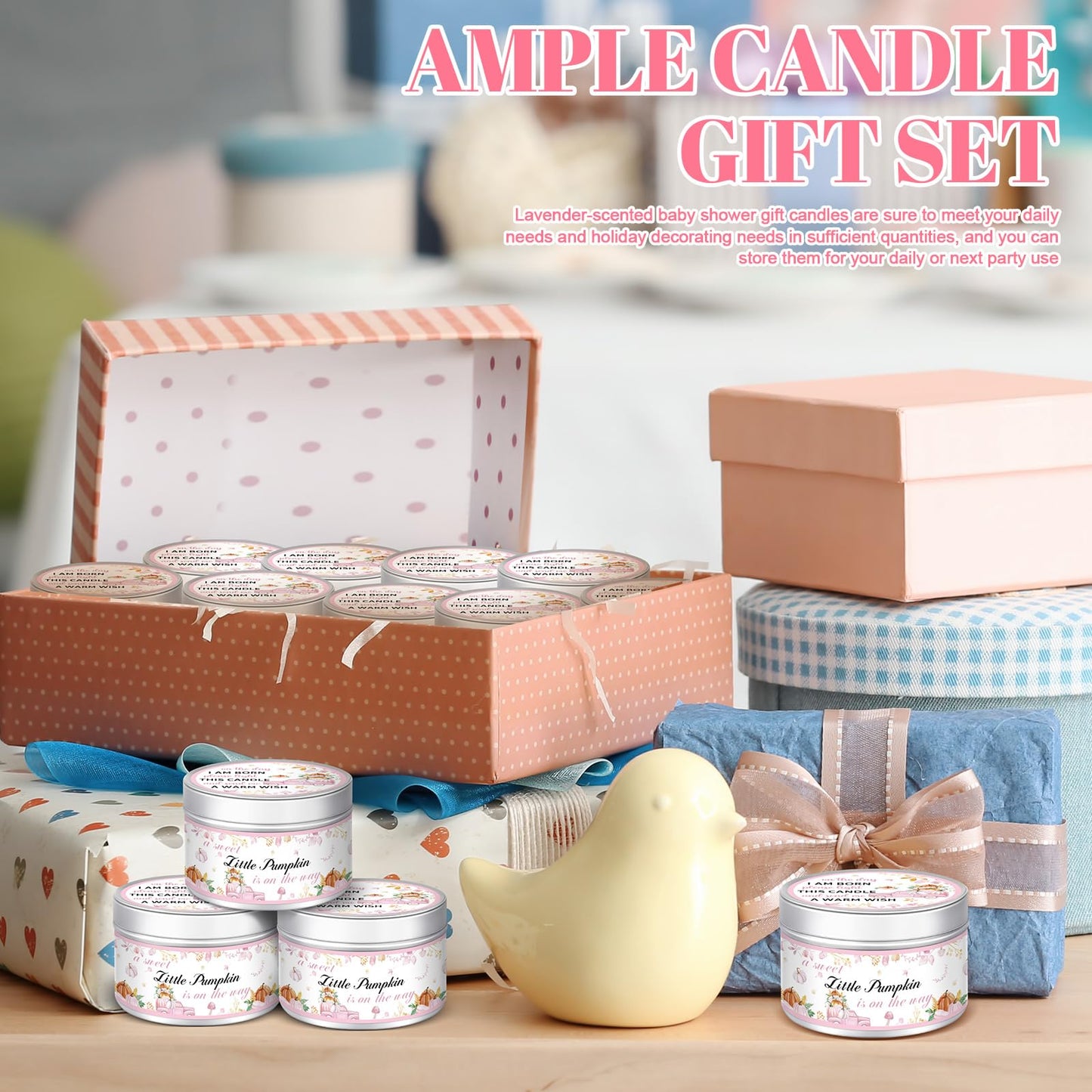 MTLEE 24 Pcs Thanksgiving Little Pumpkin Baby Shower Party Favors Candles Lavender Scented Baby Shower Favors for Guests Rustic Tealights Candles Gender Reveal Return Gifts (Pink, 1.2 Oz)