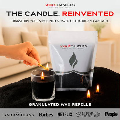 Vogue Candles Black Pearled Candle Sand Wax (1 LB) – Sand Candle Kit with 15 Cotton Wicks for DIY Home Lighting – Plant-Based & Reusable Wax Granules Refill for Custom Vessels, Décor and Dad Gifts