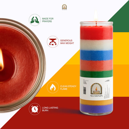 Alumenza 3 Pack 7 Color 7 Day Candles in Glass Jar – Paraffin Wax, Clean Burning Unscented | Large & Tall Devotional Prayer Pillar Candles for Home, Memorial, Spells, Long Lasting