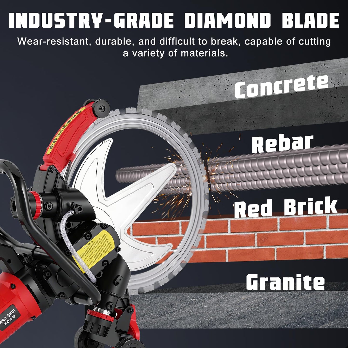 YUCHENGTECH Concrete Ring Saw 16" Toroidal Electric Cutting Saw Concrete Cutter 8980W/110V With 2 Saw Blades & Wet Cutting System for Cutting Concrete/Bricks/Rebar/Marble, Max Cutting Depth 11.4"
