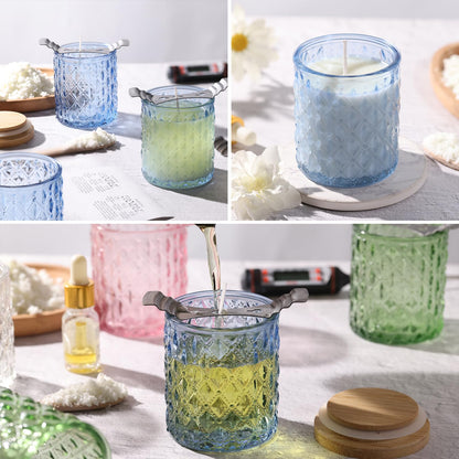 NITIME 15pcs 7.5oz Blue Candle Jars for Making Candles, Glass Candle Vessels with Bamboo Lids and Sticky Labels, Candle Containers for Making Candles and Candle Making Supplies