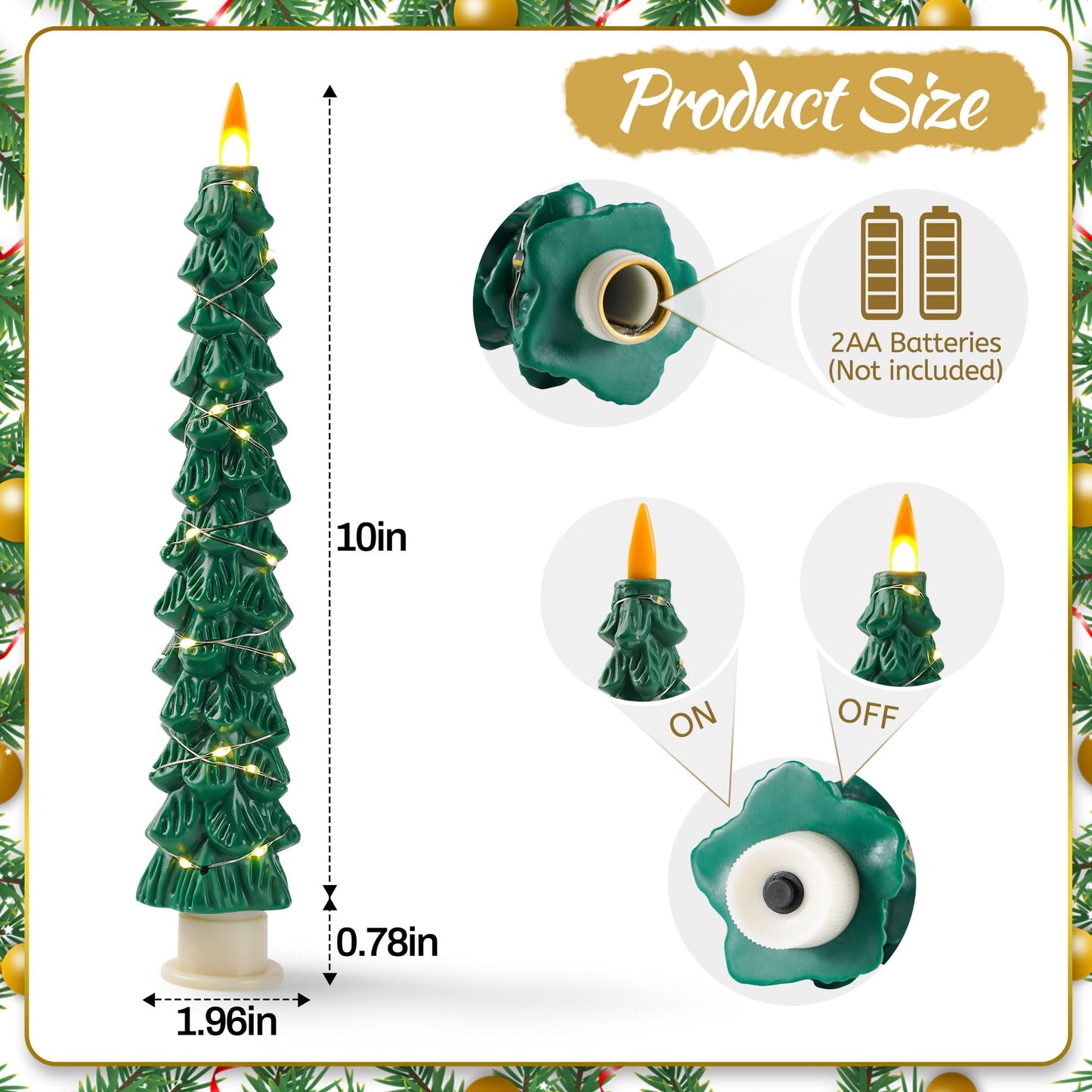 Christmas Tree Candles Surrounded by Fairy Lights, LED flameless Candle Lights with Remote Control Timing Function. Green