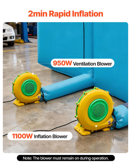 VEVOR Inflatable Paint Booth, 39.37 x 16.40 x 13.12 ft, Inflatable Spray Booth with 950W+1100W Blowers, Air Filter System, Triangular Roof, for Painting Car, Truck, Furniture, Automotive Sheet Metal