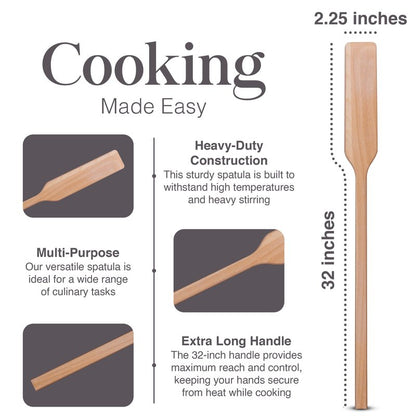Flat Wooden Spatula for Cooking - 32" Long Wooden Stirring Paddle for Cooking, Mixing, Brewing in Big Stock Pots, Hand-Held Beech Wood Pot Stirrer Wooden Spoon for Kitchen