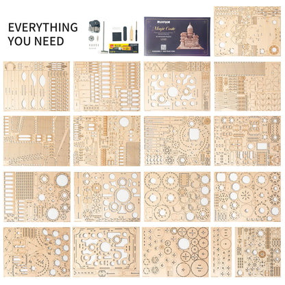 RUIFAM 3D Wooden Puzzles DIY Mechanical Wooden Wide Model Kit 1000 Pcs 3D Puzzles for Adults Teens 14+Years Puzzle Enthusiasts Box Clockwork Enchanted Castle