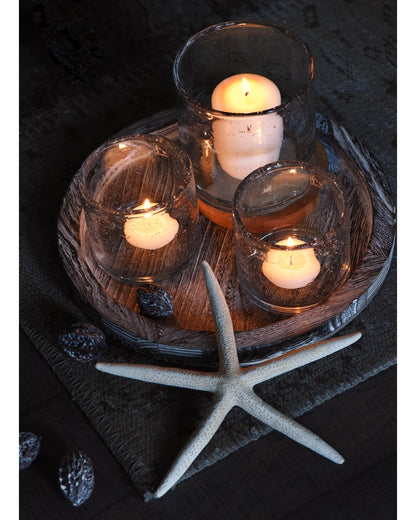 ARIAMOTION Glass Candle Holder Set 3 Clear Seeded Bubbles Modern Farmhouse Centerpieces Coffee Table Rustic Hurricane Cylinders Pillar Votive Tealight