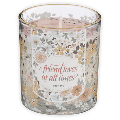 Christian Art Gifts Grapefruit Grove Scented Candle: Proverbs 17:17 Bible Verse, Soy Wax, Pure Essential Oils, Floral Design Glass Jar, Friendship Gift for Women, 40 Hours Burn Time