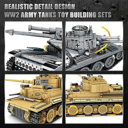 1030 Piece WW2 Army Tanks Toy Building SetsCreate a German Panzer 38T and a German Tiger Tank ToysAdult Collectible Model Tanks Sets to BuildChristmas Birthday Gifts for BoysTeensAdults