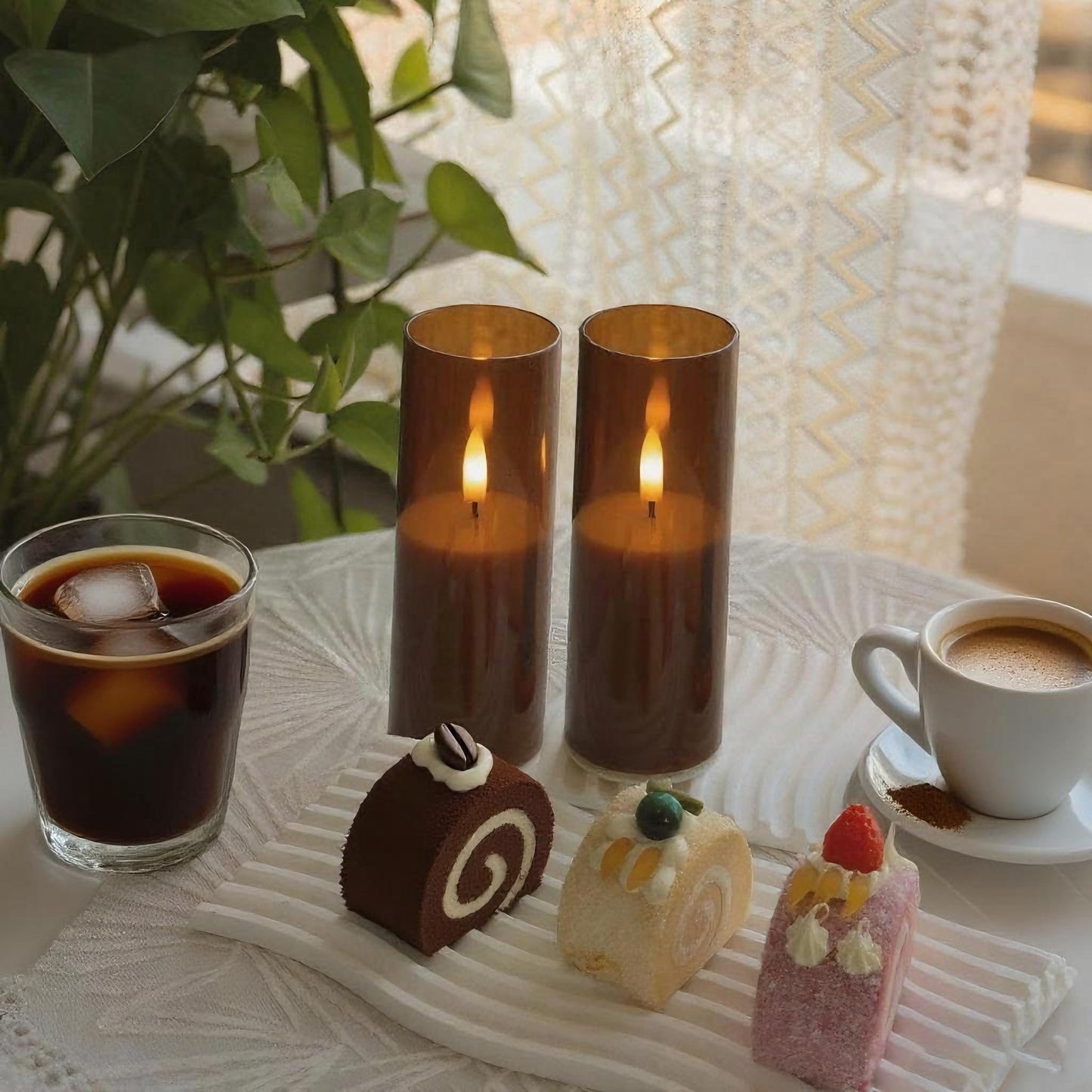 CANDLE CHOICE Indoor Outdoor Flameless Candles with Timer Waterproof Realistic Flickering Battery Operated Pillar LED Lights with Acrylic Shell Wedding Party Christmas Decorations 6 Pack 2”x6” Brown