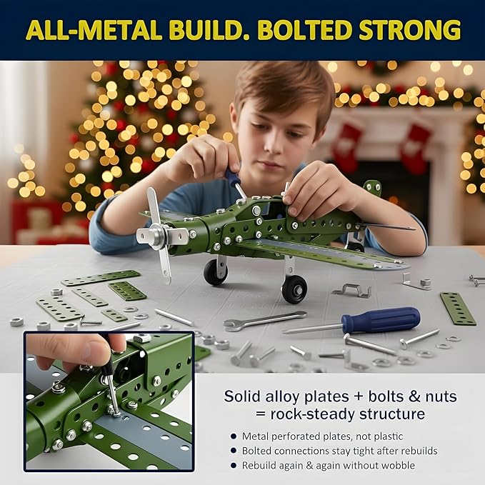 STEM Metal Airplane Building Kits for Kids Ages 8-16 258 Pieces DIY Mechanical Engineering Construction Toys Large Model Aircraft Project for Boys &amp Girls Educational Science Plane Gift