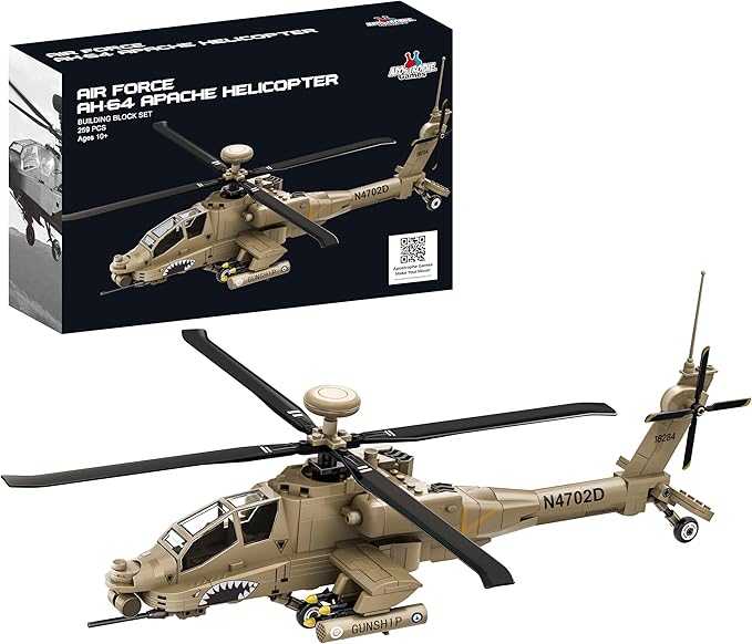 Apostrophe Games AH-64 Apache Helicopter Building Block Set – 259 Pieces - Air Force Plane Ages 10+
