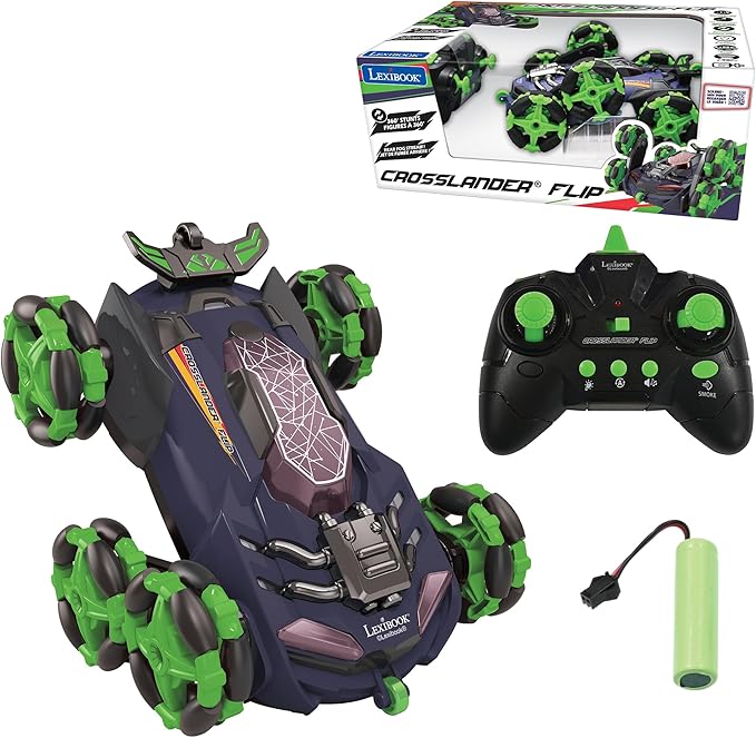 LEXiBOOK Crosslander® Flip Remote Control car up to 8km/h 360° Figure Sound and Light Effects Smoke Jet 6 Wheels Rechargeable RC45