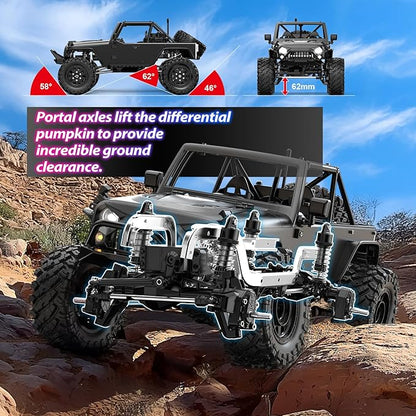 HYPER GO H12Y 1/12 Brushless 4X4 RC Rock Crawlers for Adults Metal Case Waterproof 4WD Off-Road RC Rock Trucks with Portal Axles All Terrain RC Cars with 2 Battery