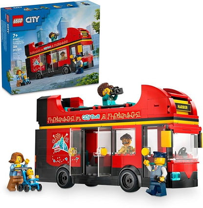 LEGO City Red Double-Decker Sightseeing Bus Toy Vehicle Set Birthday Gift for 7 Year Olds for Kids Double-Decker London Bus Toy 5 Characters Including a Baby and Stroller 60407