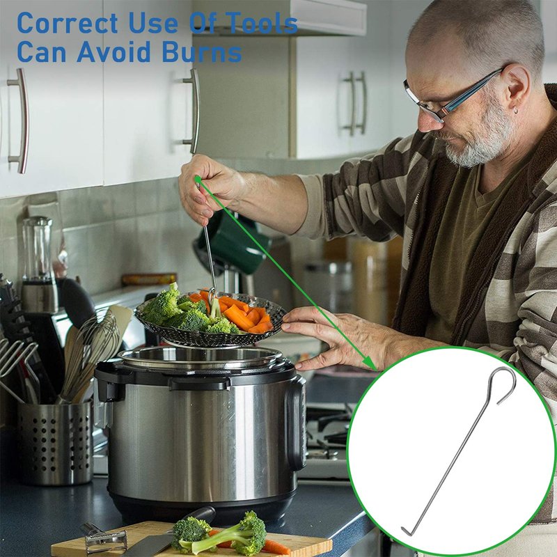 Steamer Basket Stainless Steel Vegetable Basket Metal Handle Folding Silicone Feet Steamer Insert for Cooking Veggies Fish Seafood Include Safety Tool,Fit Various Pot Pressure Cooker (5.1" to 9.5")