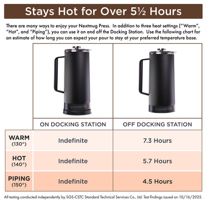 Nextmug Press - Temperature-Controlled, Self-Heating French Press (White - 40 oz.)