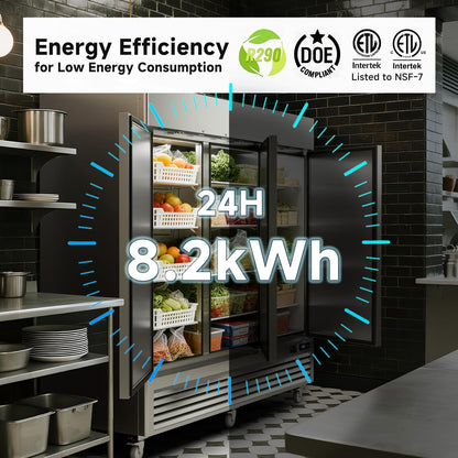 VEECOOL 72 cu.ft Commercial Refrigerator WiFi-Enabled, 82" Two Section Full Door Stainless Steel Reach in Refrigerator, LED Lighting, App and Digital Control, R290 Refrigerant, ETL&ETL Sanitation