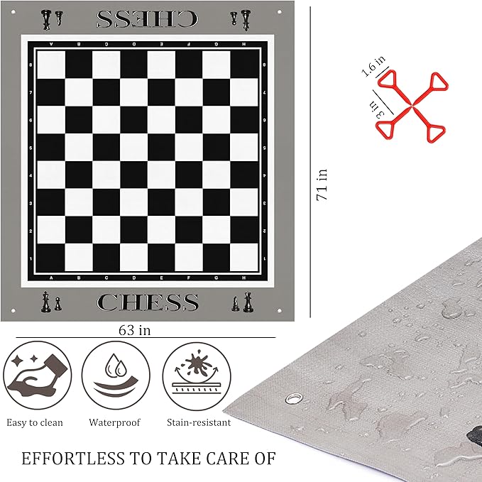 King Size Giant Chess Set with 10 Inch Pieces - Oversized Plastic Chess Game for Indoor/Outdoor Use with Waterproof Mat and Storage Box for Kids Adults Family Fun