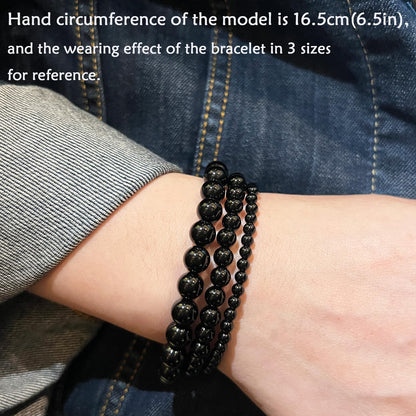 CHCCOYE 4mm Natural Healing Gemstone Bracelet Handmade Yoga Stretch Elastic Bracelet Stress Relief Crystal Jewelry for Men and Women (4mm, Black Onyx)