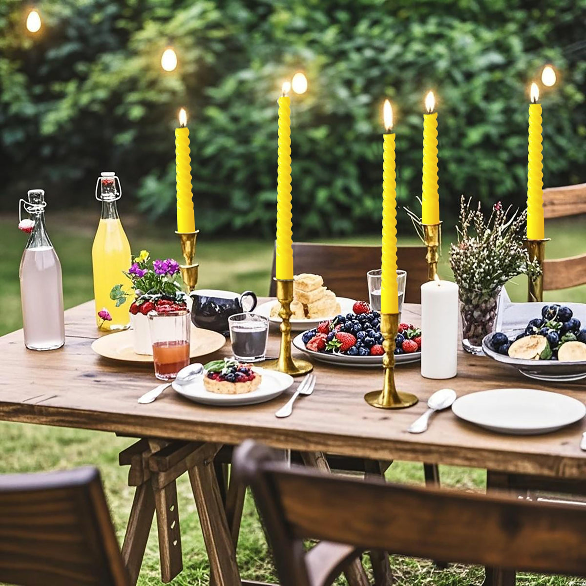 8 Pack 10 Inch Yellow Spiral Taper Candle Set, 7/8 Inch Unscented Driples Candlesticks for Home Decoration, 6-7 Hours Burn