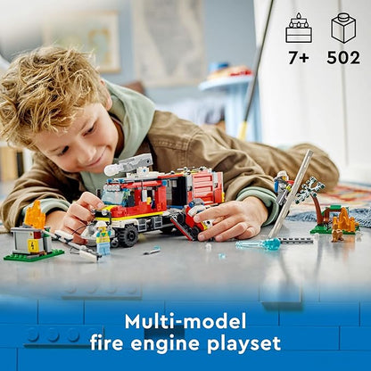 LEGO City Fire Command Truck Building Set - Fire Truck Toy with Land &amp Air Drones for Boys &amp Girls Ages 7+ - Kids Pretend Play Toy with 3 Minifigures - Gift Ideas for Birthdays - 60374