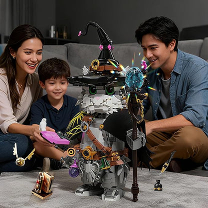 Magic School Wizard Cat Building Set 1458 Pieces Sorcerer Kitten Model Kit with Magic Staff Flying Golden Ball &amp Owl Fantasy Animal Construction Toy Witchy Home Decor Gift for Adults &amp Teens