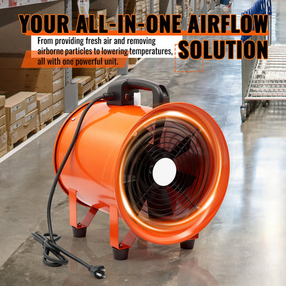 dreamdragon Upgraded 10-Inch Utility Blower Fan, Portable Industrial Exhaust Fan with 33ft Flexible Duct Hose, 3300 RPM Low-Noise Ventilator for Workshops Warehouses and Basements