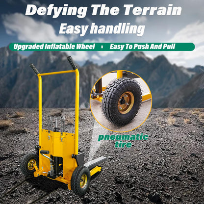 Foldable Hydraulic Material Lift Dolly, Pallet Stacker, 440lbs Capacity, Removable Steel Platform & Fork Arms, with Pneumatic Tire, Winch Stacker (440 lb. Steam Tire Wheel)