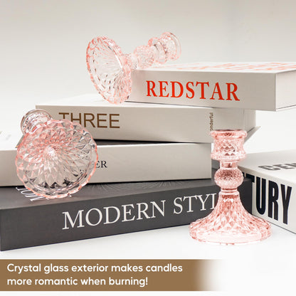 Glass Candlestick Holder Taper and Candle Holder Desktop Decoration for Wedding Dinning Party-3 pcs