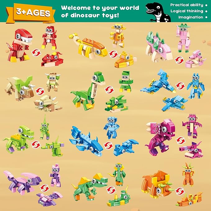 24 Party Favors Kids Building Blocks Dinosaur Sea Animals Pool Party Favors Building Set for Birthday Classroom PrizesGoodies Bag Filling Gift for Boys and Girls Ages 6-12