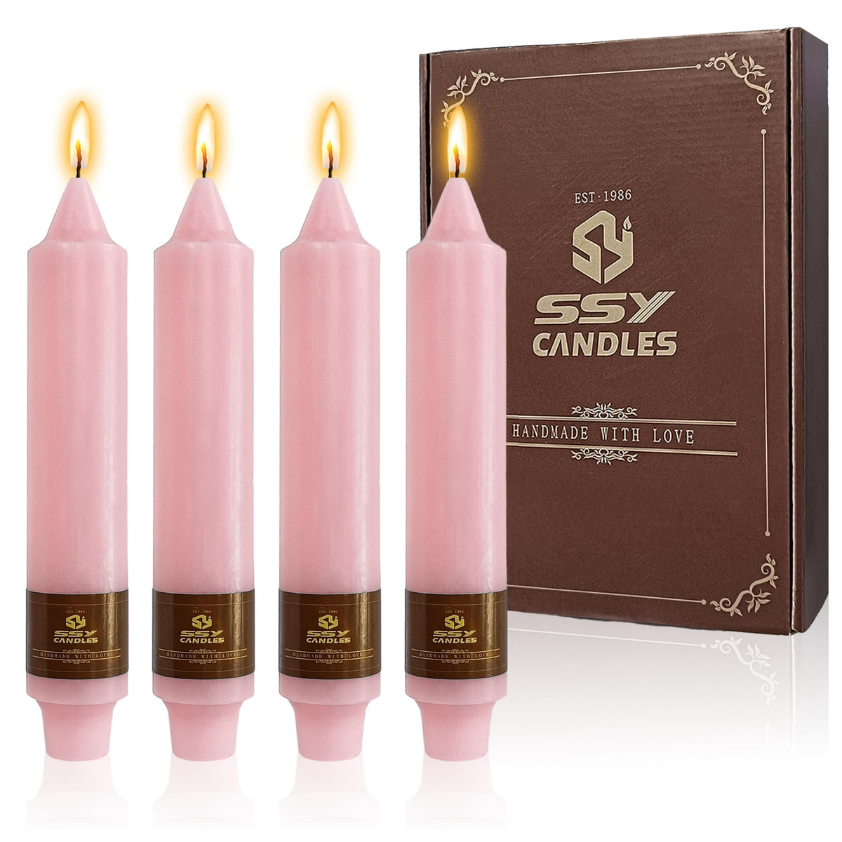 4 PCS Handmade Taper Candle Pink Small Candlesticks 7 inch Short Candlesticks for Dinner Household Wedding Party Home Décor