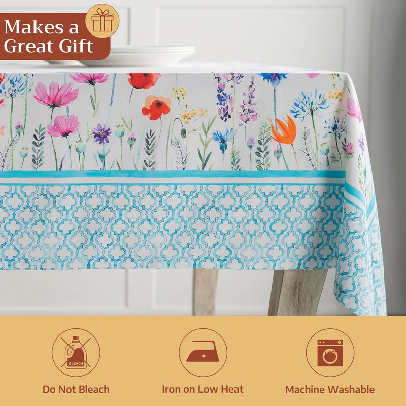 Maison d' Hermine Table Cloth Rectangle Table 100% Cotton 54 x 72 Inches Tablecloth Reusable Decorative for Dining Kitchen Room Farmhouse Home Gifts for Mothers day Spring Summer - Flower In The Field